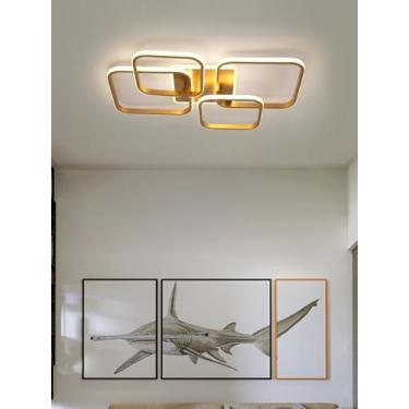 Imagem de Luminária de teto LED moderna, dourada, com controle remoto - Luminária de embutir regulável para sala de estar, quarto, cozinha, sala de jantar ou escritório (69 cm)