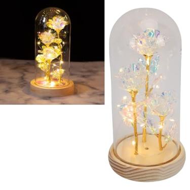 Imagem de HEEPDD Forever Rose Em Cúpula de Vidro, Decoração de Vidro Luminosa Com Luz LED para o Dia das Mães, Namorados, Namorada, Aniversário, Feriado, (3 rosas + tampa de + base de madeira + luz