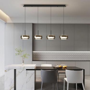 Imagem de Luminária pendente de LED para mesa de jantar, com intensidade regulável, controle remoto e luminária de cristal com altura ajustável para sala de estar, cozinha, ilha de cozinha e escritóri