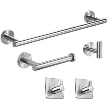 Imagem de Aço Inoxidável 304 Conjunto de peças para banheiro - Suporte Papel Toalha Higiênico Gancho Casaco Leve Fácil Instalar Design Estiloso
