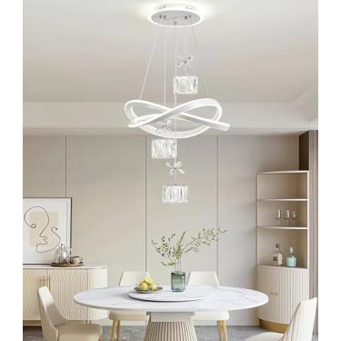 Imagem de Lustre moderno para sala de jantar, 40-50 cm, LED com cristal, dimerizável, equipado com controle remoto, 100 W, luminária suspensa em altura, ideal para quartos (branco, A50 cm)