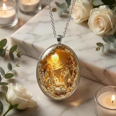 Imagem de Colar com pingente Samaritan Woman At The Well, joia cristã religiosa para mulheres, corrente ajustável com detalhes de cristal, One size., Metal, Sem Pedra Preciosa