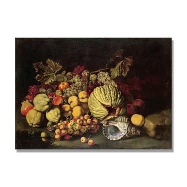 Imagem de NHLDZYH Tela vintage de frutas mortas, impressão de estilo de pintura a óleo vintage, decoração de jantar de fazenda B34. 50 x 70 cm. Somente tela