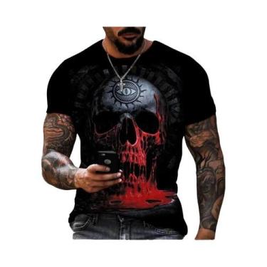 Imagem de 3D crânio impresso t-shirt, moda retro, hip hop, personalidade, super 