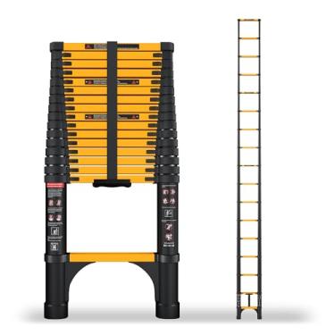 Imagem de SINMEIRUN Escada telescópica de 16,5 m com espaçamento de degraus de 30 cm, certificação ANSI, serviço pesado tipo I, capacidade máxima de 150 kg, escada de extensão de alumínio para casa, telhado