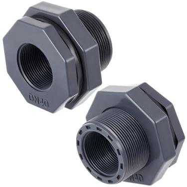 Imagem de Maasechs 2 peças de encaixe de anteparo de 1-1/2 polegada conector de tanque de água PVC encanamento anteparo encaixe de tubulação NPT para barris de chuva, tanques de água, aquários, banheiras