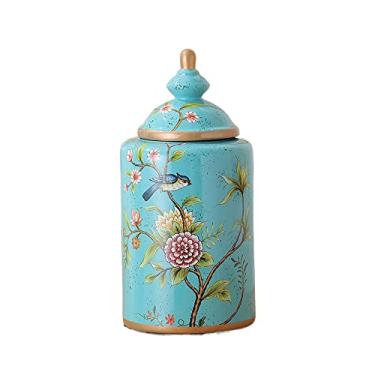 Imagem de Vasos de cerâmica padrão de flores e pássaros estilo country americano decoração de casa centros de mesa artesanato sala de estar mesa de centro mesa de jantar decorações de casamento (azul 5,7)
