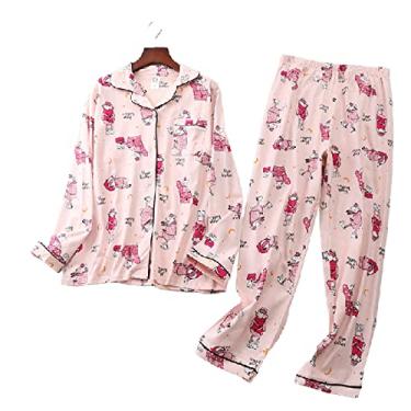 Imagem de HHHJQFAAT Pijama feminino pijama feminino pijama outono inverno estampa feminina desenho animado roupa de casa (Pinksheep XX)