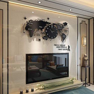 Imagem de Relógio criativo relógio de parede sala de estar arte minimalista moderna mapa do mundo casa TV digital decoração de parede relógio de parede tamanho grande relógio de parede decorativo personalidade