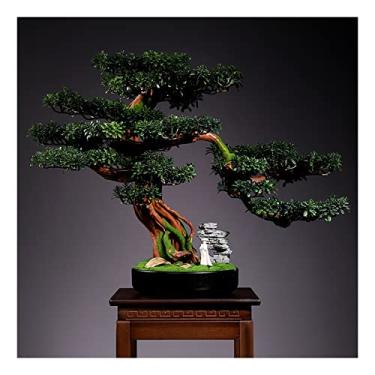 Imagem de Plantas artificiais, árvore de bonsai artificial, decoração de plantas artificiais em vaso, rododendro, bonsai para decoração de casa, exibição de mesa, decoração de jardim zen, pinheiro bonsai