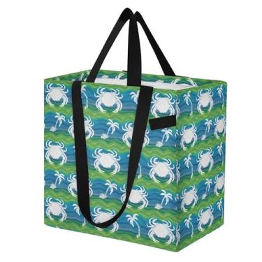 Imagem de SEHANY Sacola reutilizável de folhas de palmeira com alças reforçadas, bolsa de compras de lona dobrável à prova d'água de grande capacidade para viagem, cozinha, praia