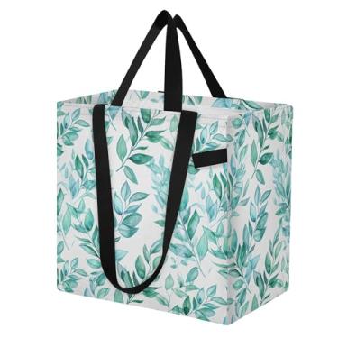 Imagem de SEHANY Sacolas de compras reutilizáveis de folhas verdes com alças reforçadas, bolsa de compras de lona dobrável à prova d'água de grande capacidade para viagem, cozinha, praia