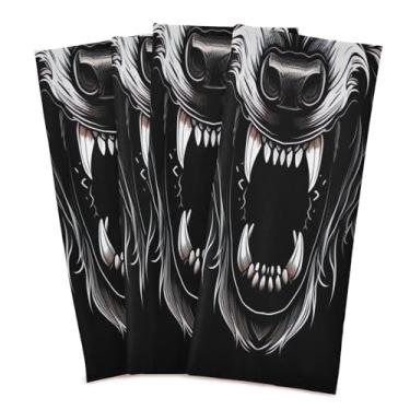 Imagem de Wassud Toalhas de cozinha cabeça de lobo panos de prato de cozinha pacote com 4 panos de prato macios com laço para pendurar toalha de mão super absorvente de secagem rápida toalhas de chá de mesa