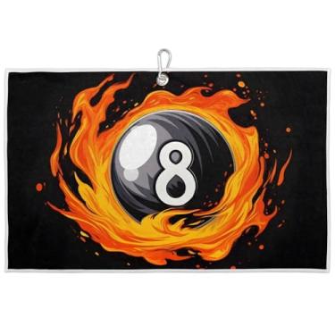 Imagem de TKBXAEG Billiards No. 8 Toalha de golfe de microfibra, com clipe de mosquetão para serviço pesado, toalha de golfe grande para saco de golfe. Acessórios práticos de limpeza de golfe (61 x 38 cm)