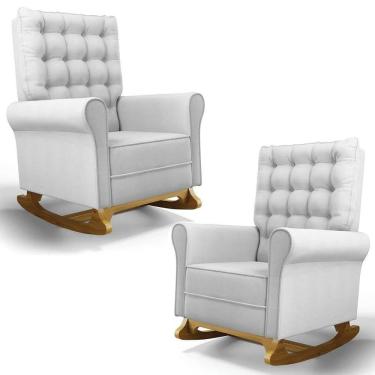 Imagem de Kit 02 Poltronas De Amamentação E Descanso Base Madeira Balanço Brenda G05 Linho Cinza - Mpozenato