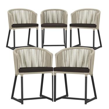 Imagem de 5 Cadeiras De Jantar Noronha Preta Corda Náutica E9 Trama Rami
