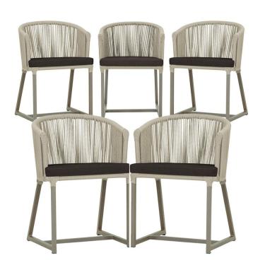 Imagem de 5 Cadeiras De Jantar Noronha Fendi Corda Náutica E9 Trama Rami