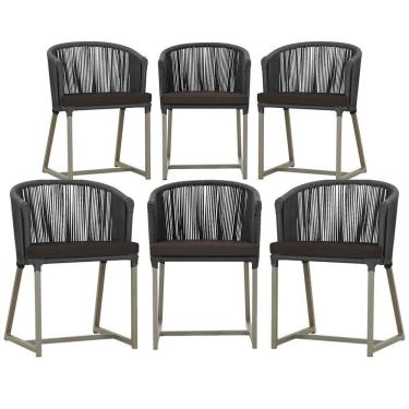 Imagem de 6 Cadeiras De Jantar Noronha Fendi Corda Náutica E9 Trama Preto