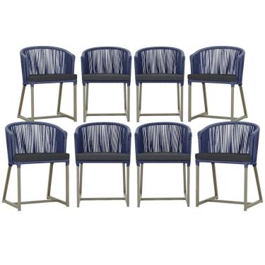 Imagem de 8 Cadeiras De Jantar área Noronha Fendi E11 Trama  Azul