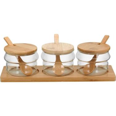 Imagem de Table Porta Condimento 9X29X9Cm Borosilicato Transp 3Pç Com Suporte