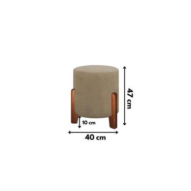 Imagem de Puff Banqueta Decorativo Luna Linho Veludo Pés Madeira linho Bege