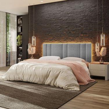 Imagem de Cabeceira Estofada Cama Casal King Size Led Splend 200 Cm Linho Cinza