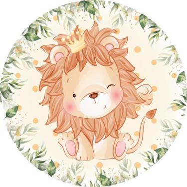 Imagem de Painel de Lona Redondo Leãozinho Cute e Folhas - Fabrika de Festa, 130
