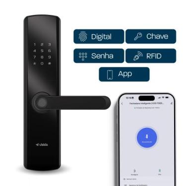 Imagem de Fechadura Digital de Embutir Biométrica Wifi com Senha e Tag, Controle