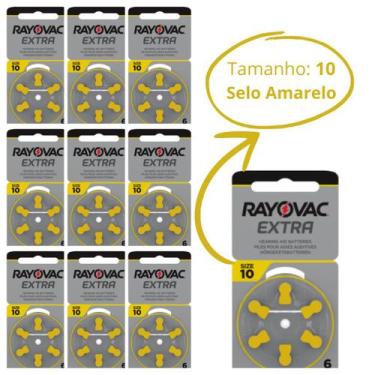 Imagem de 60 Pilhas RAYOVAC para aparelhos auditivos - Tamanho 10(selo Amarelo)