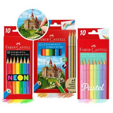 Imagem de Kit Lápis de Cor 35 Cores Faber Ecolápis Neon Pastel Metálico 3 Caixas