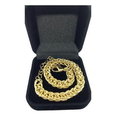 Imagem de Bracelete Elo Trançada 7mm Banhada a Ouro - Joias Nobre