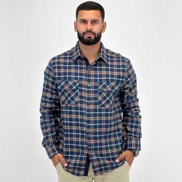 Imagem de Camisa Sibra Xadrez em Flanela Masculina, 4, Marinho, Bege