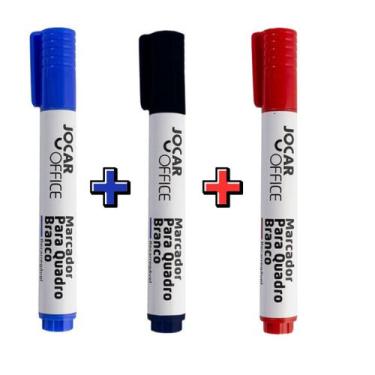 Imagem de Kit Com 3 Canetas Para Quadro Branco Recarregável Pincéis - Preto -Azu