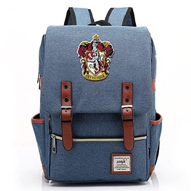 Imagem de Mochila escolar retrô com emblema de bruxaria e mágica, mochila escolar impermeável unissex (com USB), Azul claro, Large, Clássico