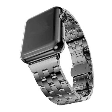 Imagem de Pulseira Metal 5 Elos LTIMPORTS, compativel com Apple Watch 46mm Series 11/10, 45mm Series 9/8/7, 44mm Series 6/5/4/SE, 42mm Series 3/2/1 e Apple Watch Ultra 49mm 3/2/1 (Preto)