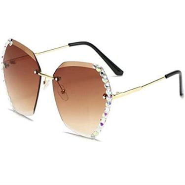 Imagem de Óculos de sol femininos com óculos de diamante, óculos de sol com aro de diamante com óculos de aro, marrom, branco