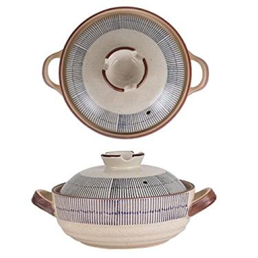 Imagem de Caçarola de cerâmica com tampa pintada panela de sopa para ensopado doméstico resistente a altas temperaturas fogão a gás pote de sopa de cerâmica, pote de argila estilo japonês retrô para cozinhar, 2,5 L