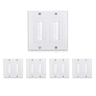 Imagem de Placa de parede Mxtechnic com escova dupla para você em casa. A pulseira de acesso eletrônica para gangue de entretenimento funciona perfeitamente com cabos HDMI, fios de alto-falante de áudio [listados pela UL] (5, branco)