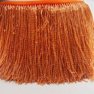 Imagem de 5 jardas 15 cm (6 polegadas) de vidro pesado cor dourada semente com contas de franja lâmpada de guarnição de artesanato, laranja A
