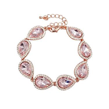 Imagem de Iris Island Pulseira feminina banhada a ouro rosa com cristal austríaco rosa para madrinha de casamento