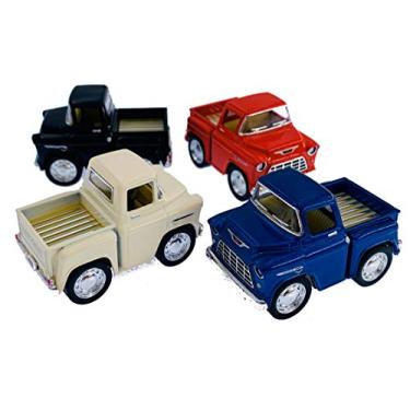Imagem de Conjunto de 4 carrinhos de brinquedo Chevy Stepside em metal fundido, 5 cm, carrinhos de ação com puxar para trás