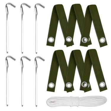 Imagem de Shitailu Kits de estaca de árvores, kits de suporte e estaca de árvores para jovens árvores contra o mau tempo, inclui 6 peças de tiras de árvore para estacar, 6 peças de estacas de árvore de liga de alumínio e corda de 10 metros para ancoragem