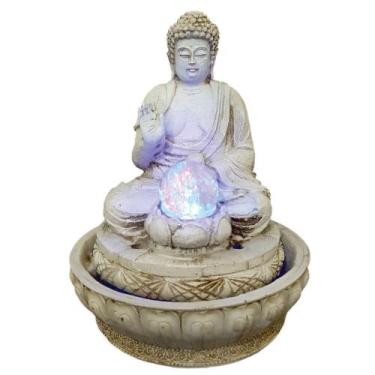 Imagem de Fonte De Água Buda Hindu Com Luz Colorida Branco Envelhecido. - Shop E