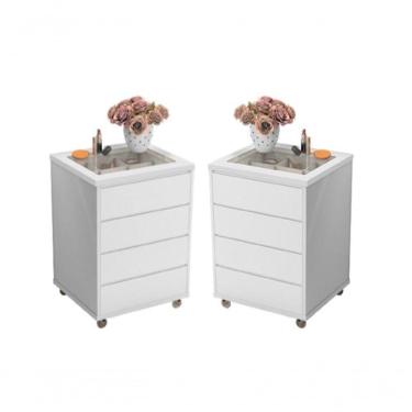 Imagem de Conjunto 02 Mesas De Cabeceira Com 4 Gavetas Decor Branca
