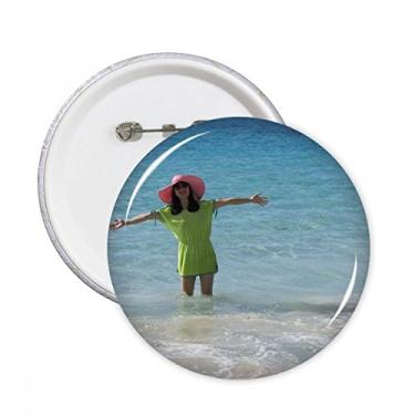 Imagem de Beach Wave Sea Ellie Yao Beautiflu Girl Broches redondos Emblema Decoração de roupas 5 peças Presente