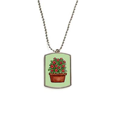 Imagem de DIYthinker Colar com pingente de etiqueta de cachorro de aço inoxidável com flor em vaso vermelho