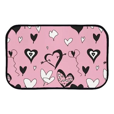 Imagem de DreamBay Tapete de porta preto branco corações rosa amor tapetes para entrada, tapete anti-fadiga tapete de pé interior ao ar livre capacho de boas-vindas tapete antiderrapante cozinha lavanderia 91 x 61 cm