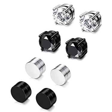Imagem de 4 pares de brincos magnéticos de aço inoxidável para homens e mulheres brincos de zircônia cúbica sem piercing de 6 mm, 6mm, Aço inoxidável