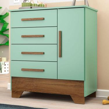 Imagem de Cômoda Infantil Kids 1 Porta 4 Gavetas Verde - Panorama Móveis