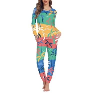 Imagem de ZWPINITUP Roupa de casa macia para presente feminino, camisa confortável e calça com para a vida diária PP-6GG, Palmeira, X-Small